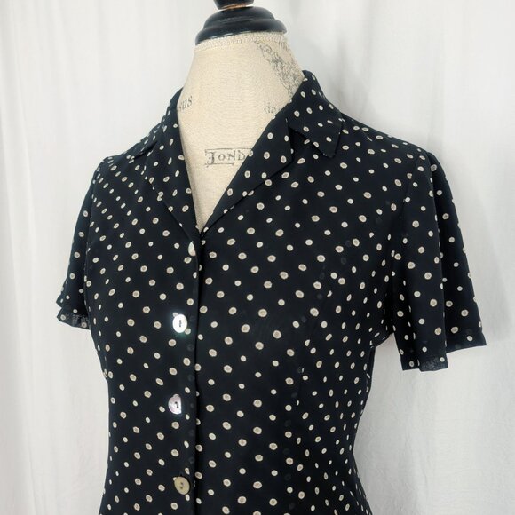 Vintage 90s Ann Taylor Dress 4 Small Polka Dot Black Gray Grunge - Picture 2 of 9